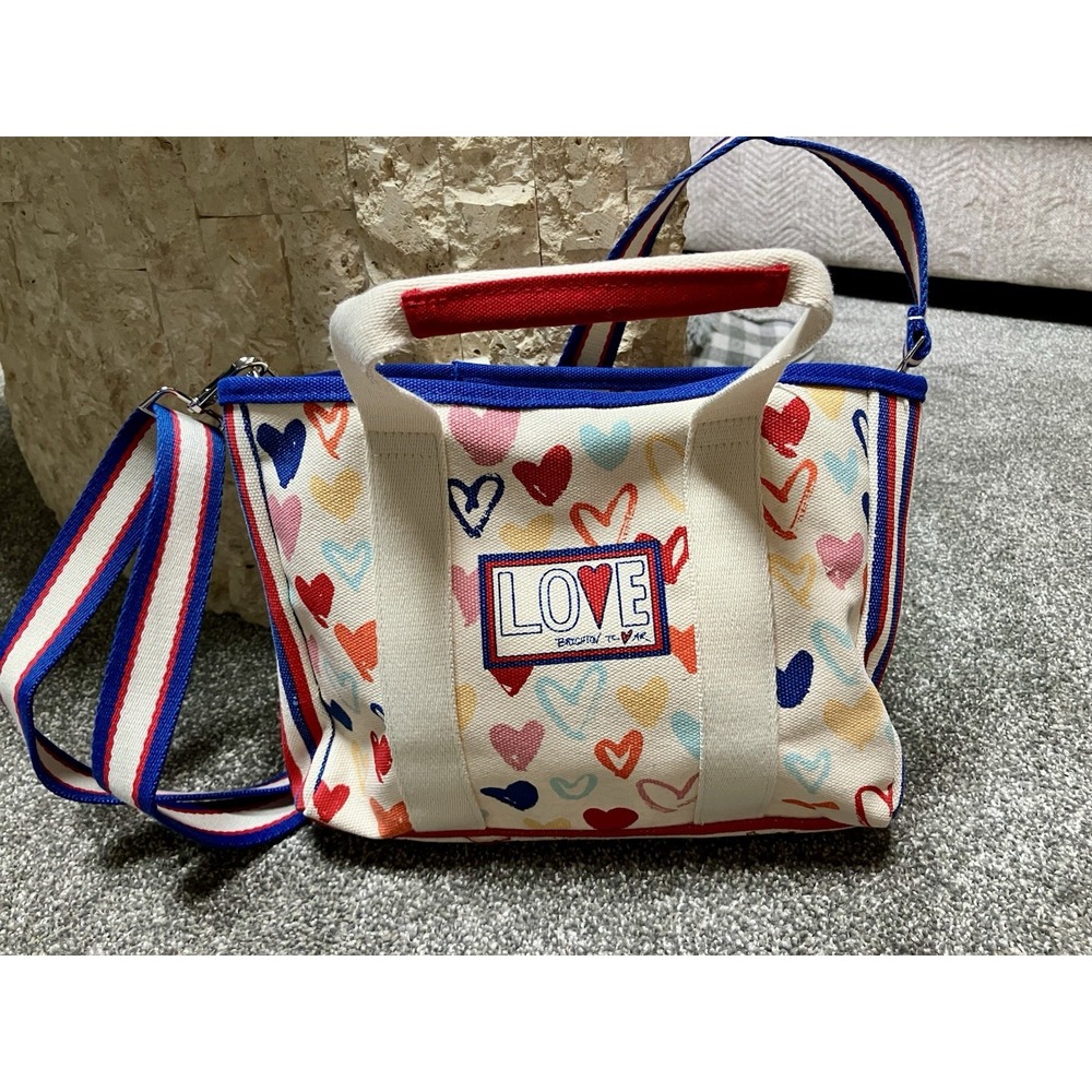 BRIGHTON Red White and You Small Canvas Tote Bag Purse Love & Hearts‎ July 4th